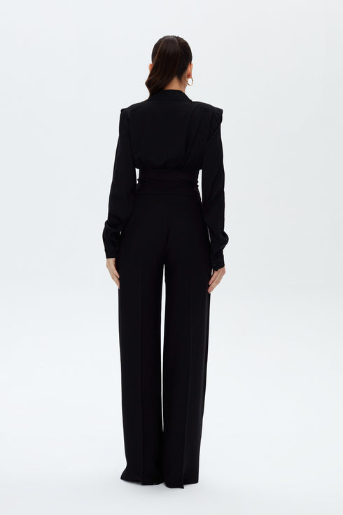 Black Pleated Corset Blouse